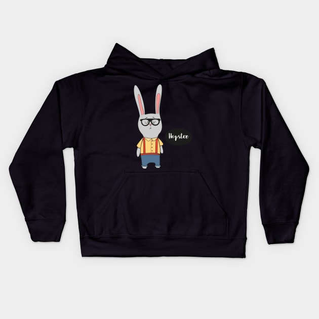 Hopster- Funny Rabbit Hipster Gift Kids Hoodie by Dreamy Panda Designs